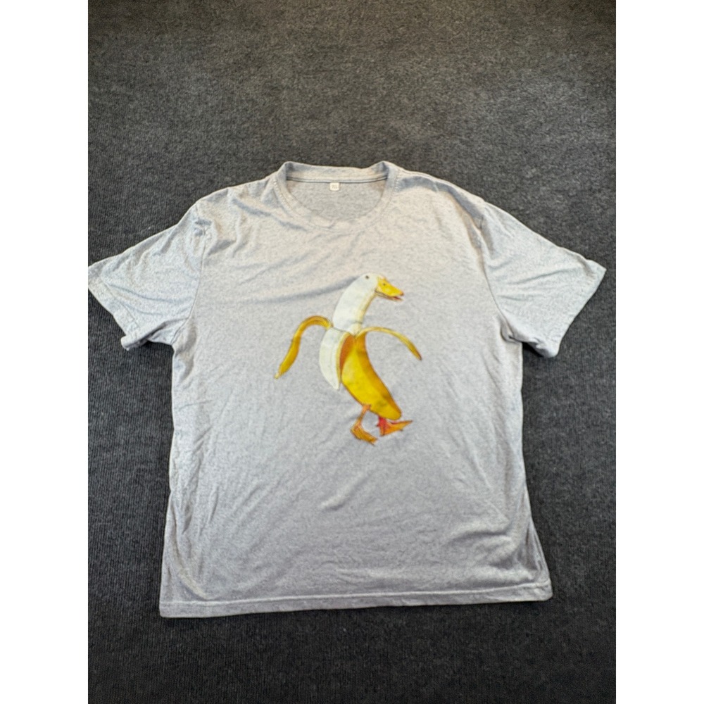 Funny Banana Duck Graphic T-Shirt Men XL Heather Gray Short Sleeve Spandex Blend